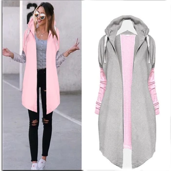 

Autumn Women Fashion Clothing Patchwork Casual Long Coat Women's Hoody Jacket Long Cardigans Spring Outerwear Coats Female