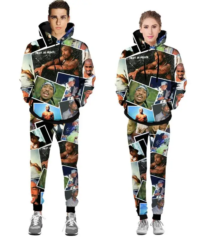 

2pac Hoodie + Pants Tupac 3D digital printing Joggers Tracksuit Unisex Sweatshirts Outfit For Men And Women