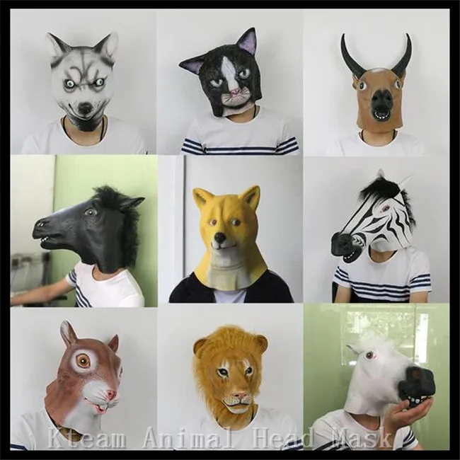 

Hot Sale Party Cosplay Creepy Horse Mask Halloween Costume Theater Prop Novelty Latex Animal Mask Dog Cat Cow Squirrel Lion Mask