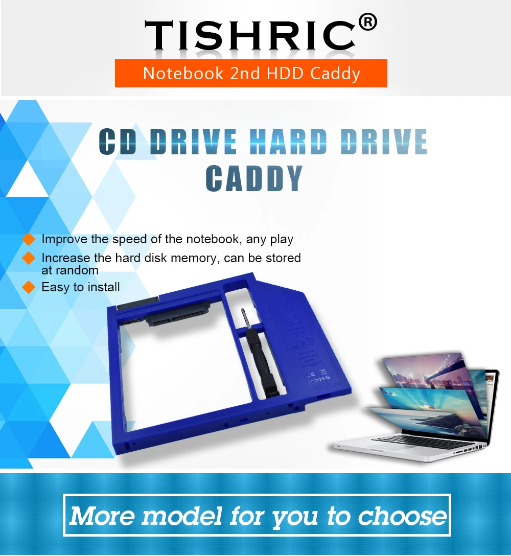 TISHRIC универсальный пластиковый Optibay 2nd HDD Caddy 9,5 мм SATA 3,0 для 9/9. 5 мм 2," SSD адаптер CD DVD HDD чехол Корпус