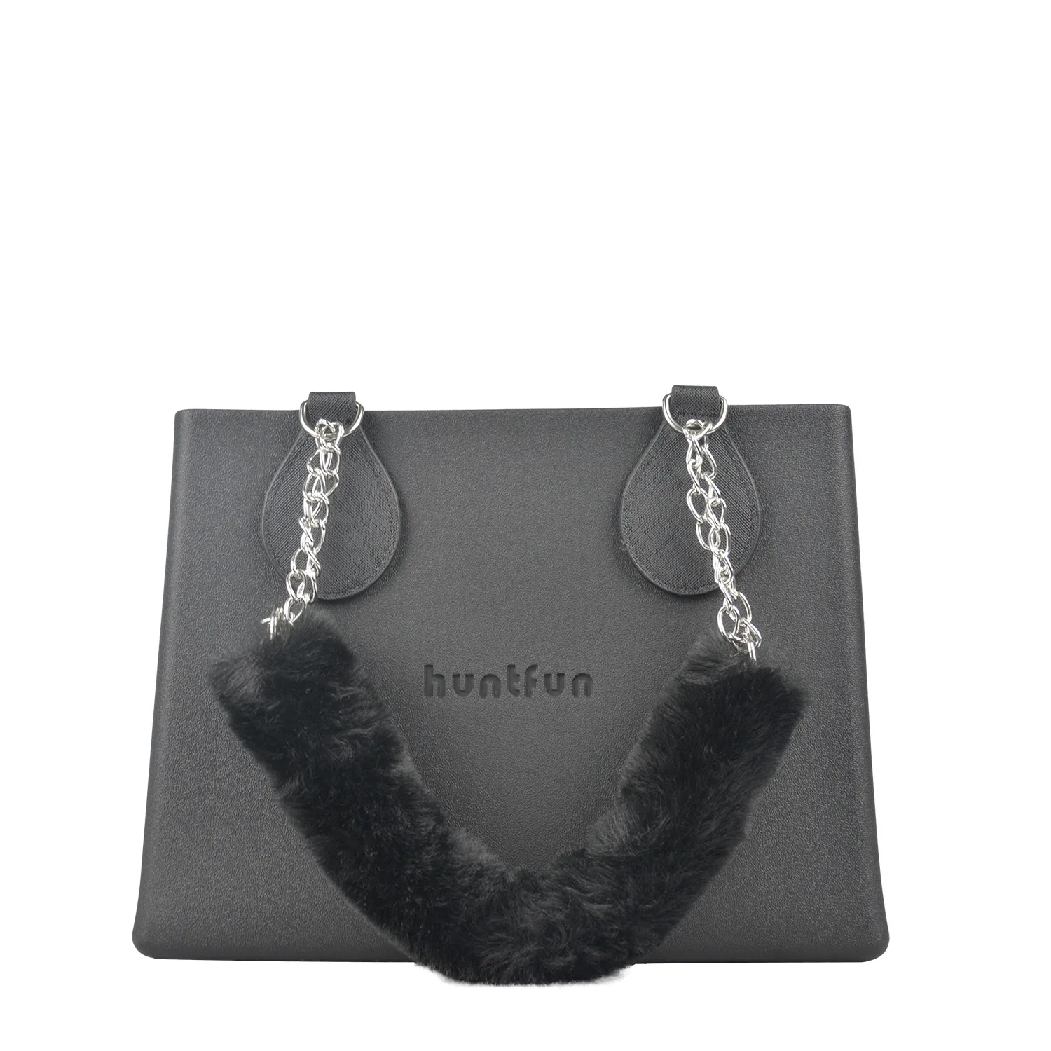 Tanqu Faux Fur Cover Strap Metal Chain Handle with Tear Drop End Double Chain Handle for O Bag for EVA Obag Women Bag