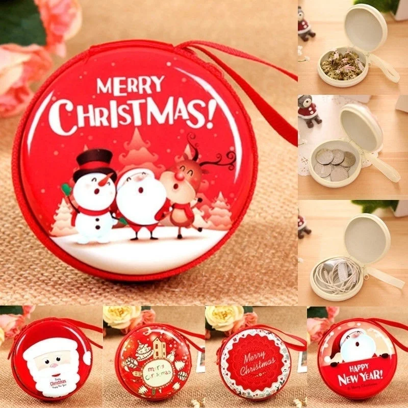 

1Pcs Creative Christmas Gift Box Coin Purse Cute Portable Iron Cash Box Xmas Gift Case with Zipper(sent randomly)