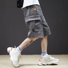 Тайные клетчатые комбинезоны шорты Harajuku Chaozhou бренд свободные ins студенческий порт ветер пять минут