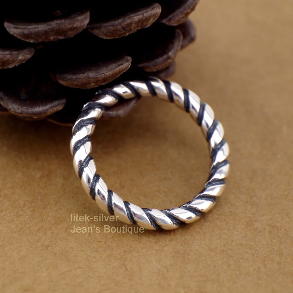 

925 Sterling Silver 3mm Twisted Rope Band Stackable Plain Ring Men Women A3382