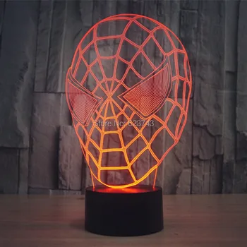

Free Shipping Color changing 3D Spider Man Mask Acrylic LED Night Light with USB power multicolor table Lamp of 3D LEDS