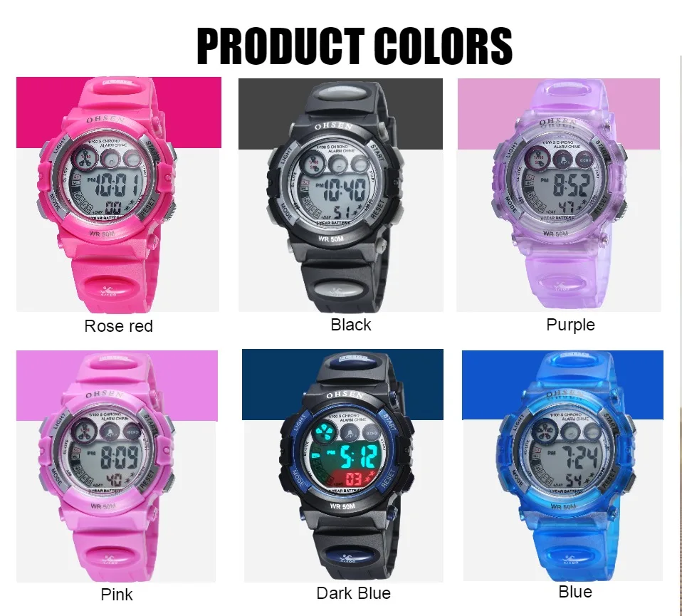 Модные OHSEN цифровые часы для мальчиков и девочек водонепроницаемые спортивные часы детские часы на резиновом ремешке Дата День