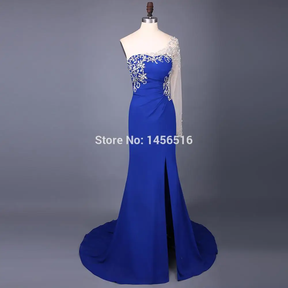 1192W сексуальные блестящие платья для выпускного вечера с длинным рукавом и разрезом спереди, черные шифоновые длинные вечерние платья русалки - Цвет: royal blue