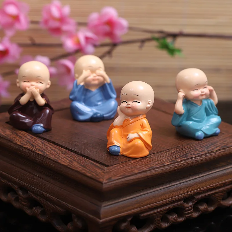 4 шт./компл. ремесло статуэтки, миниатюры маленький монах фэншуй Скульптура домашний Автомобиль украшения офиса подарок дропшиппинг