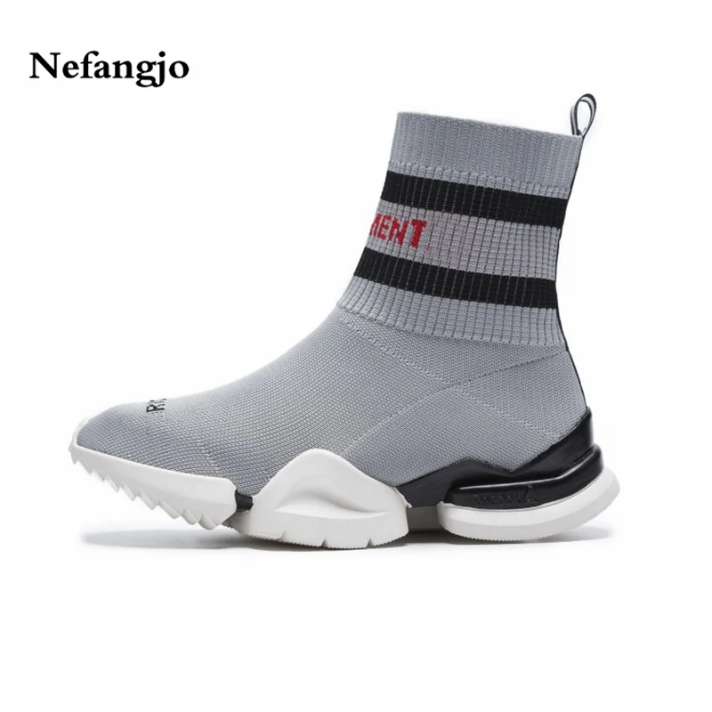 

Nefangjo 2018 New Elastic Socks Shoes Breathable Knitted Leisure Women's Shoes Thick - soled Round Head Sports Top Boots