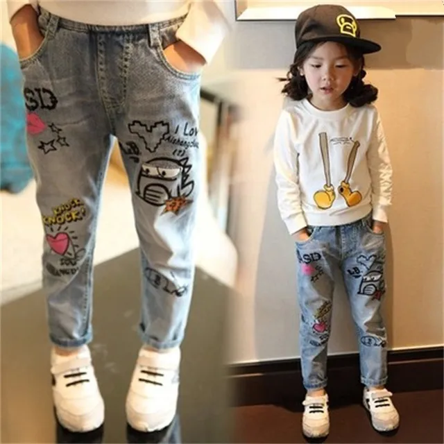 2018 New Pattern Spring Autumn Girl Jeans Children broken hole Wild Graffiti boys Pants Baby Trousers girls Children’s leggings