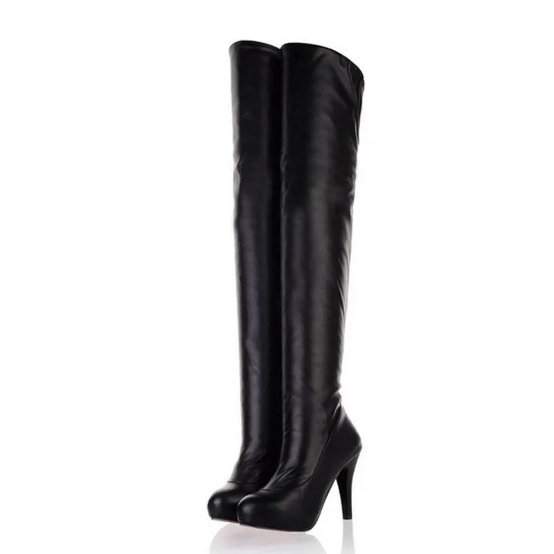 Taoffen/женские сапоги на высоком каблуке размера плюс 31-46 обувь на платформе на молнии женские теплые сапоги зимние сапоги выше колена на меху женская обувь - Цвет: Черный