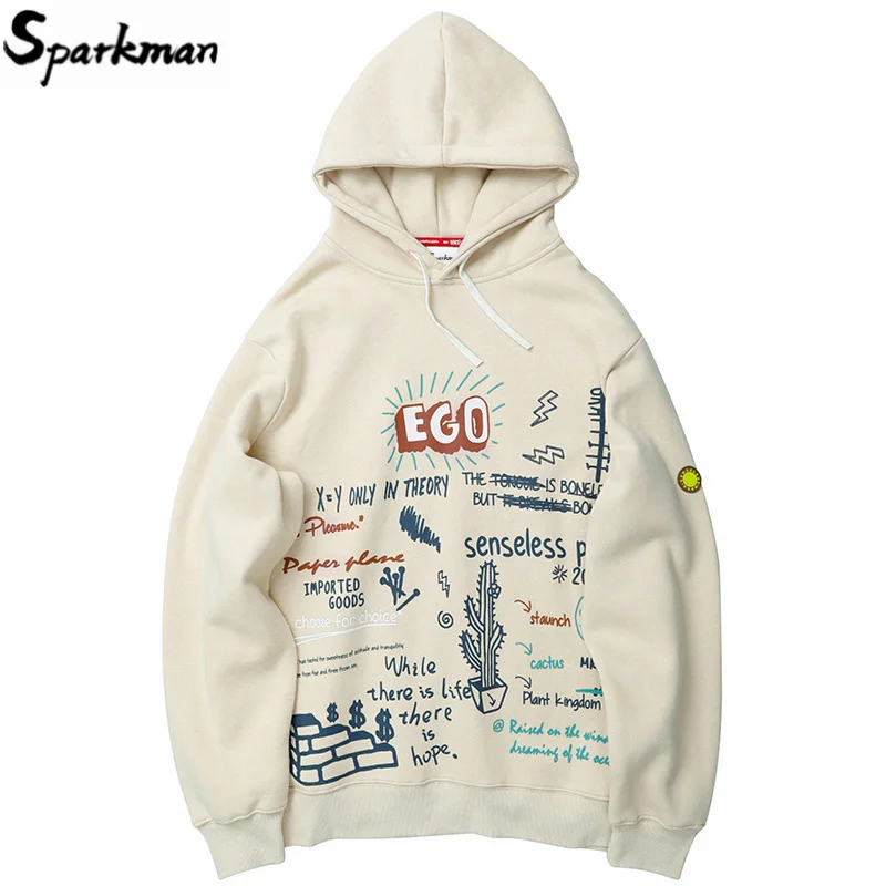 

2019 Harajuku Graffiti Hoodie Sweatshirt Men Hip Hop Hooded Pullover Streetwear Hipster Print Autumn Fashion Loose Hoodie Cotton