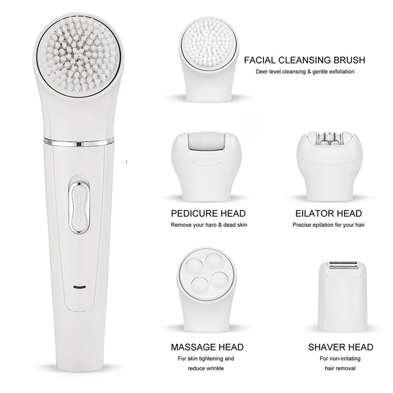 

Lady Shaver Face Cleansing 5 IN 1 Cleansing Brush Professional Electric Epilator Kit Multifunction Bikini Trimmer Callu Remover