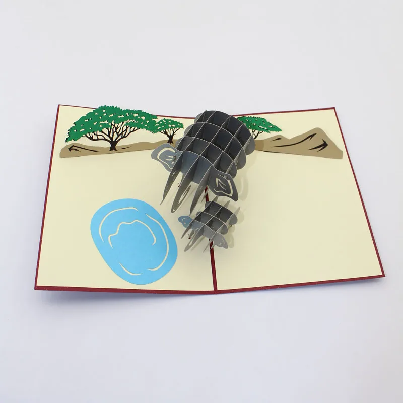  3D Laser Cut Folding Handmade Thailand Cartoon Elephant Paper Invitation Greeting Cards+Envelope Bi - 32804296057