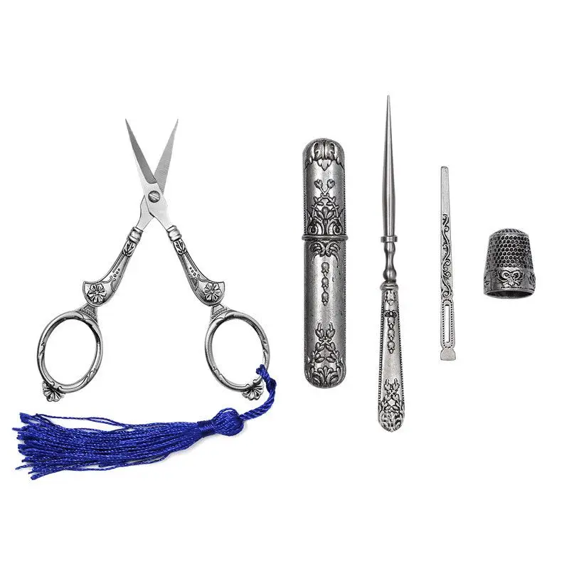 

Professional European Vintage Sewing Kit Scissors Thimble Needle Case DIY Sewing Tools for Embroidery Cross Stitch Crewel Craft