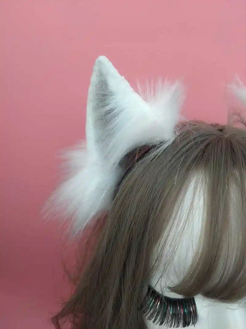 Handmade Anime Neko 3 Colors Realistic Fur Wolf Ears Headband