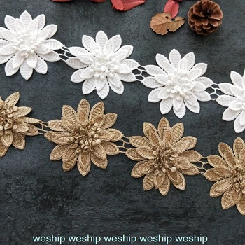 

ins golden Embroidery 3D FLOWERS lace lace for handicraft handmade DIY crown garment accessories Wedding dress accessories