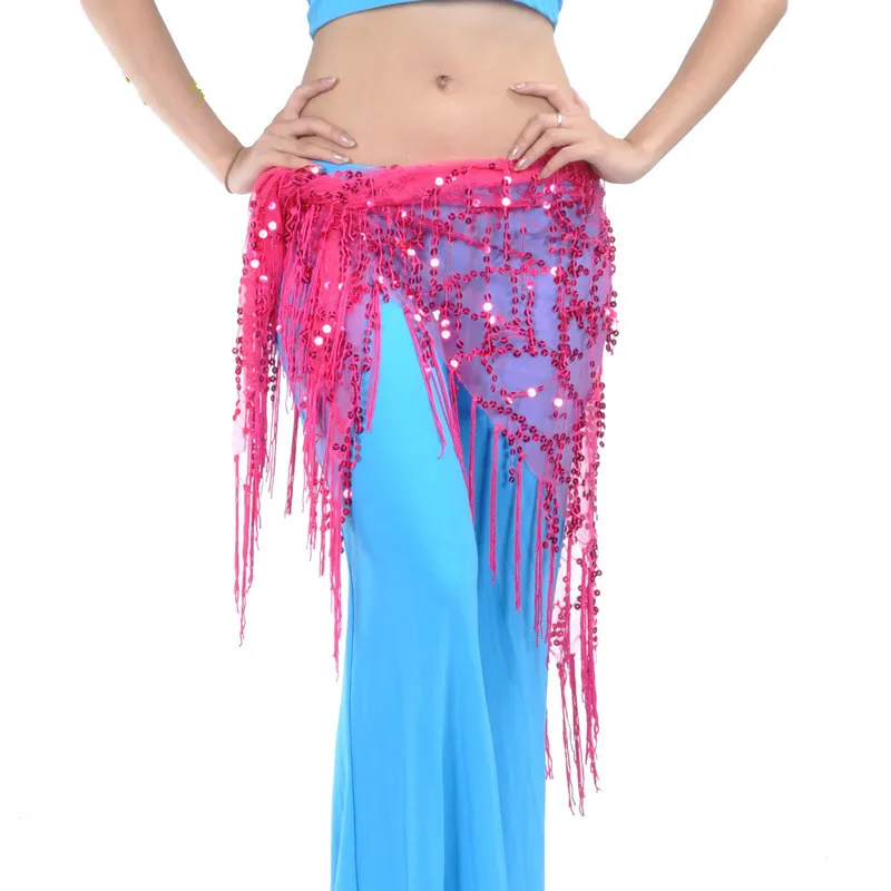 

Sequin Belly Dance Hip Scarf Wrap Triangle Tassel Belly Dance Practice Clothes Accessories Belt Waist Chain Dancerwear Belts 89