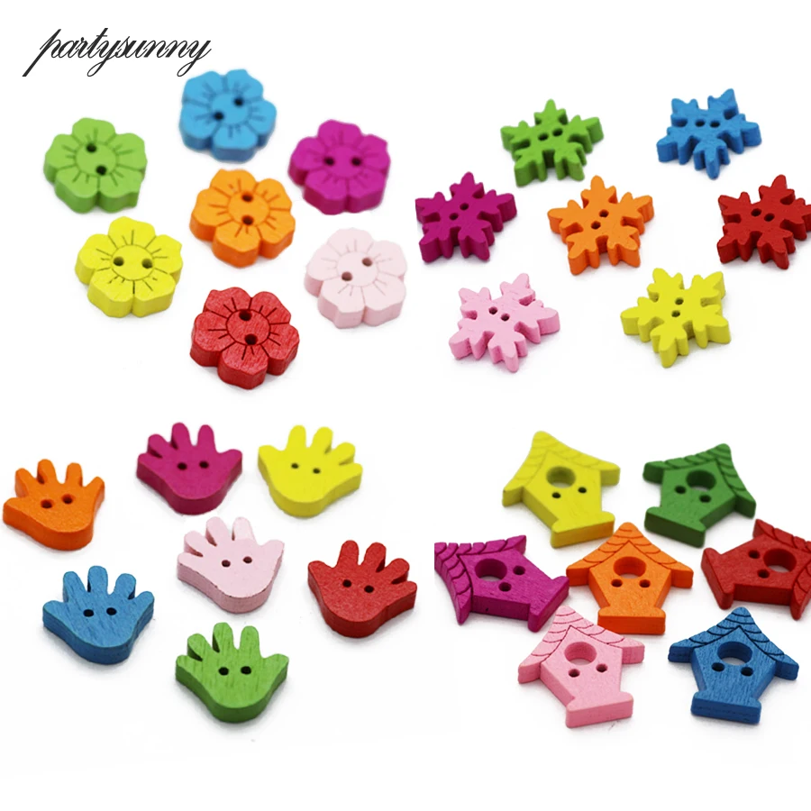 

50 PCS MIX Color Wooden Buttons Assorted for Crafts Scrapbooking Sewing Accessories Handicraft Children's Buttons for Clothing