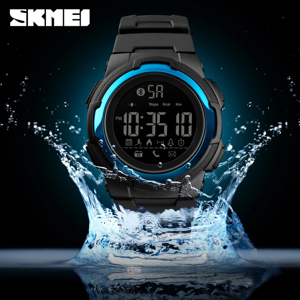 

SKMEI 1440 Men's wrist watches clock Round Man Bluetooth Digital Men Women Sport Smart Watch Waterproof PU Military Watchs