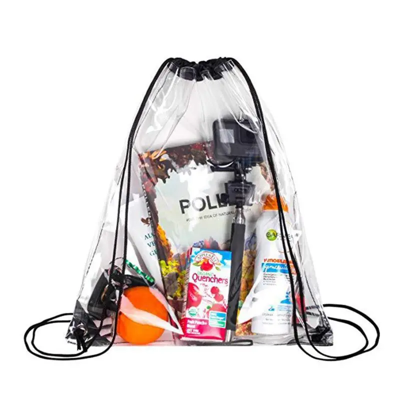 

New Transparent Drawstring Backpack Cinch Sack School Tote Gym Bag Sport Pack 33 x 43cm