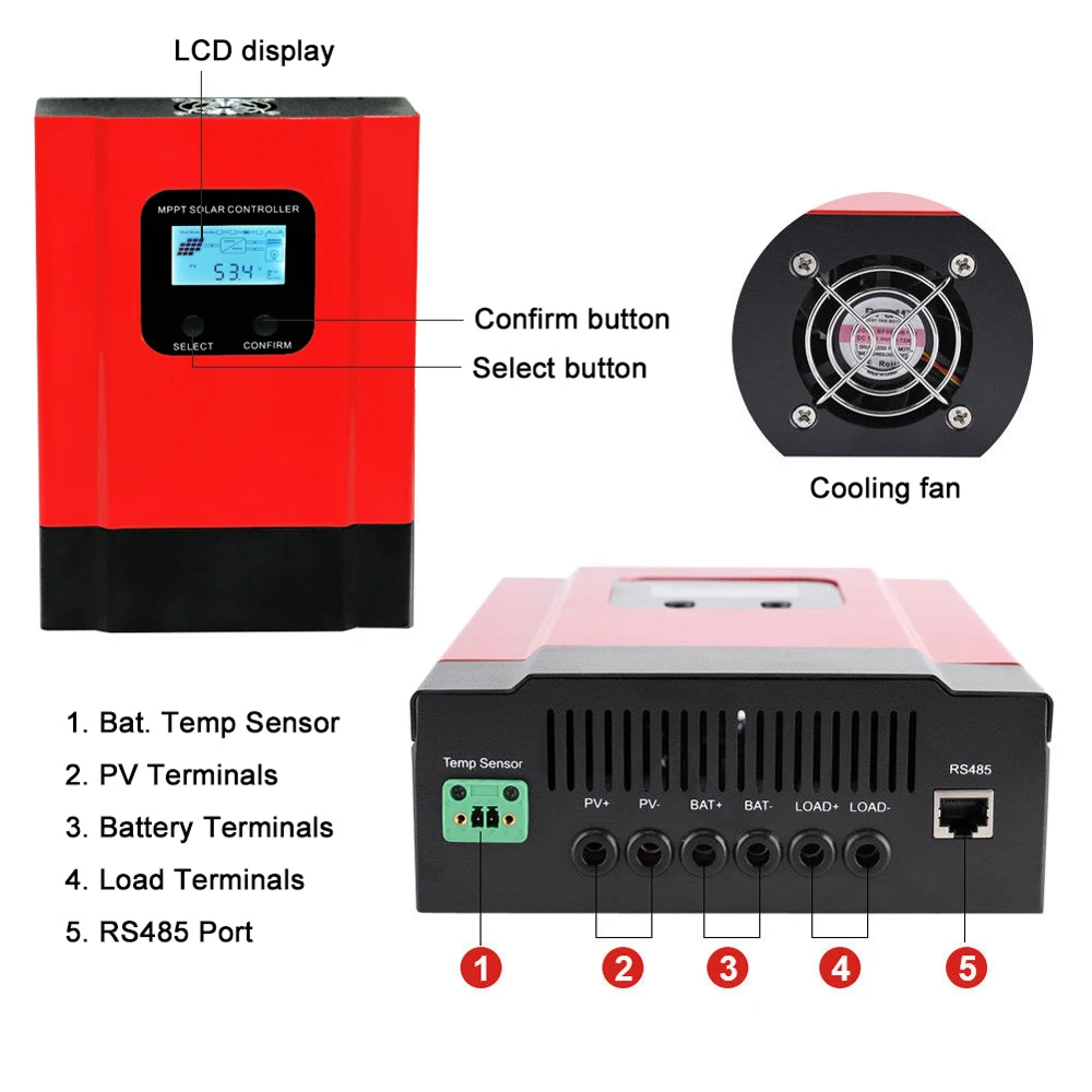 ESmart3-60A 50A 40A 30A 20A со слежением за максимальной точкой мощности, Солнечный Контроллер заряда 12V 24V 36V 48V авто чувство Подсветка ЖК-дисплей Дисплей Макс 130V Вход RS485