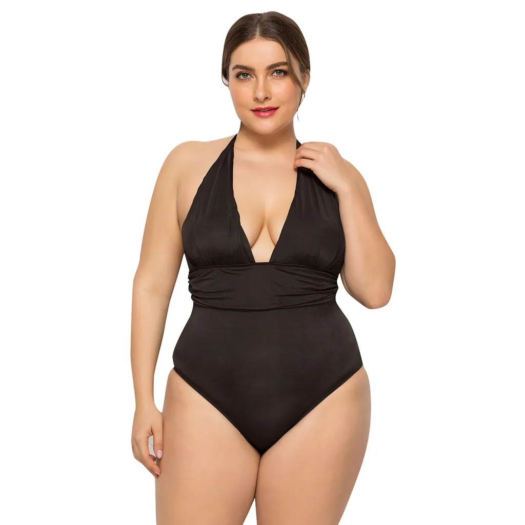 

KANCOOLD Plus Size Sexy Women's Backless Bodysuit Sexy V-neck Strap One-piece Swimsuit Push Up Wire Free Ladies Beachwear