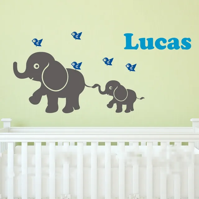 Baby Elephant Birds Personalised Name Wall Decals Removalbe Kids Baby Elephant Birds Personalised Name Wall Decals Removalbe Kids Nursery Sticker Mural Wallpaper Adesivo De