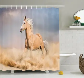 

Animal Decor Shower Curtain Set Palomino Horse In Sand Desert With Long Blond Male Hair And Tail Power Wild Animal Theme
