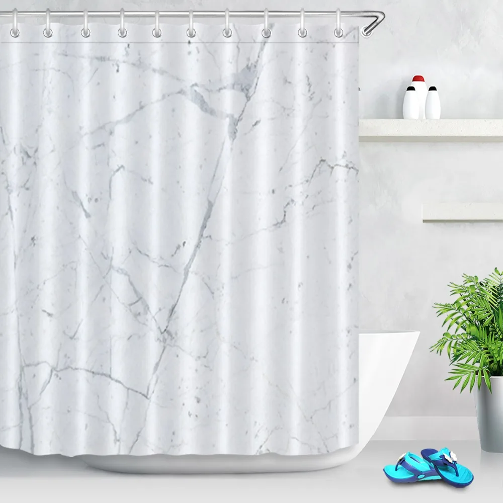 

Fabric Polyester White Natural Marble Pattern Waterproof Shower Curtain Fabric Bathroom Home Decor Bath Curtains