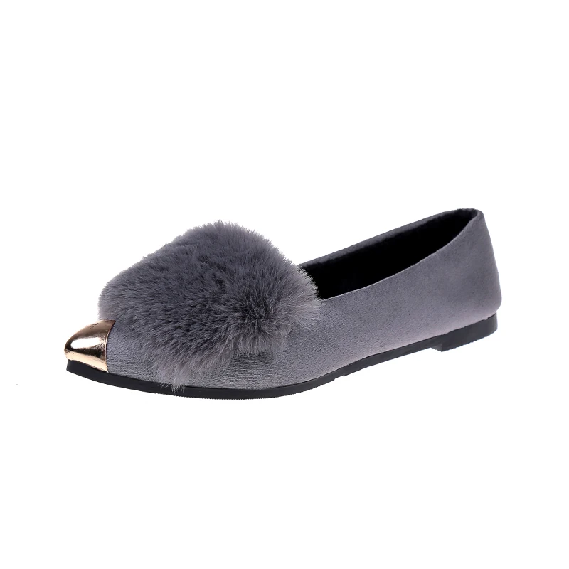 

2018 Woman Flats shoes Winter Shoes Fur Gold Pointed Toe Slip on Flat Shoes Plush Warm Women Loafers Faux Fur zapatos mujer