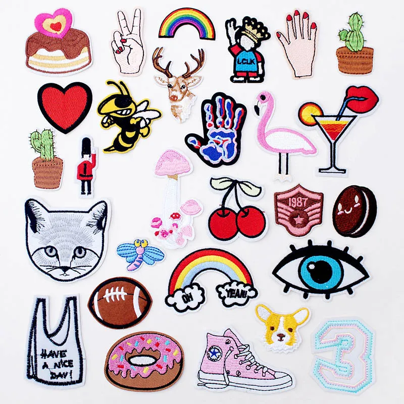 

Hand Rainbow Cat Shoe Eye Flamingo Patch Badge Embroidered Applique Sewing Clothes Garment Apparel Accessories Badges