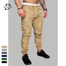 Мужские повседневные брюки карго, Осенние новые мужские брюки для бега, одноцветные брюки для фитнеса с несколькими карманами, мужская спортивная одежда, военные тактические тренировочные штаны