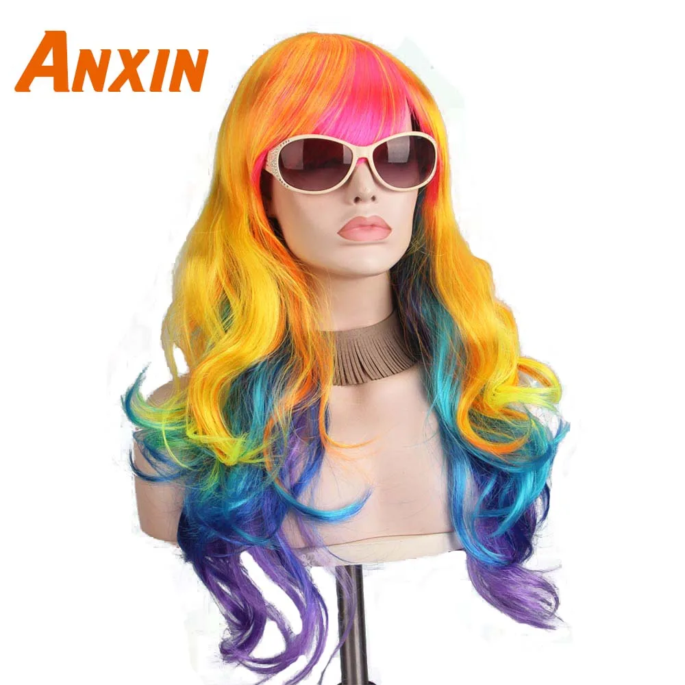 

Anxin Long Body Wave Natural Golden Multi Color Wigs Color Ombre For Women Girls Cosplay Anime Halloween Synthetic Wig