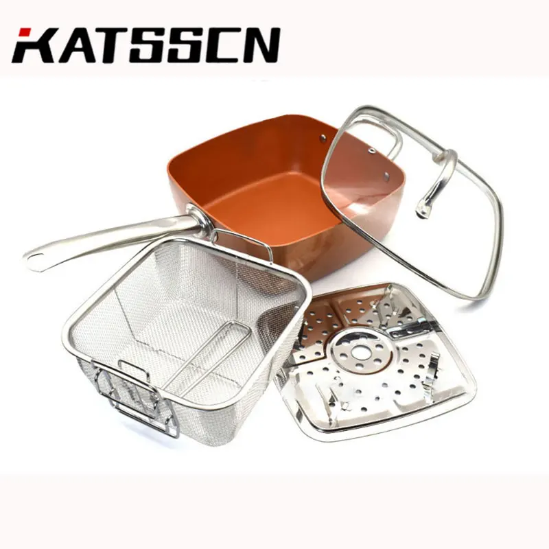 

Red Copper Chef Nonstick Pan and Pot Kitchen Large Pot Set Four-piece Frying Pan With Glass Lid Halloween Chicken Cooking Pan