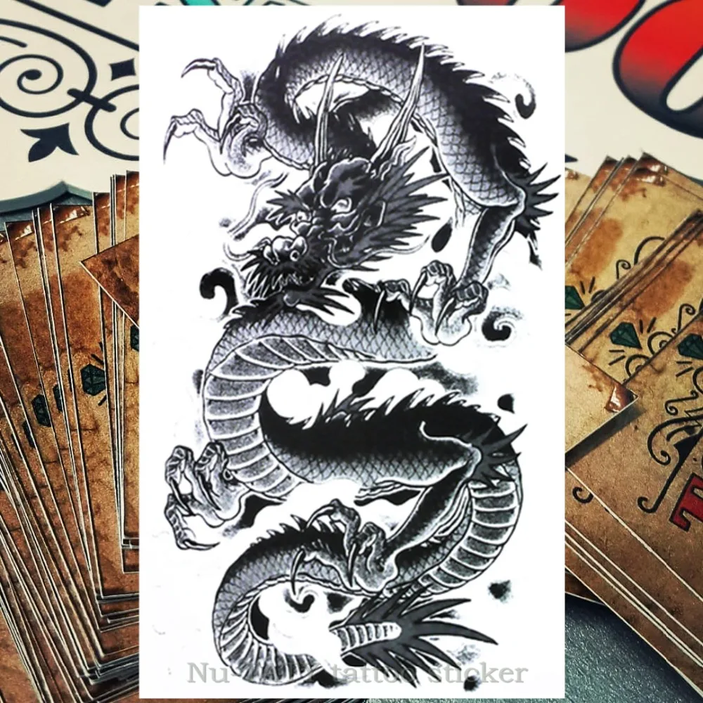 Nu TATY Black Chinese dragon Temporary Tattoo Body Art, 12*20cm Flash Tattoo Stickers ...