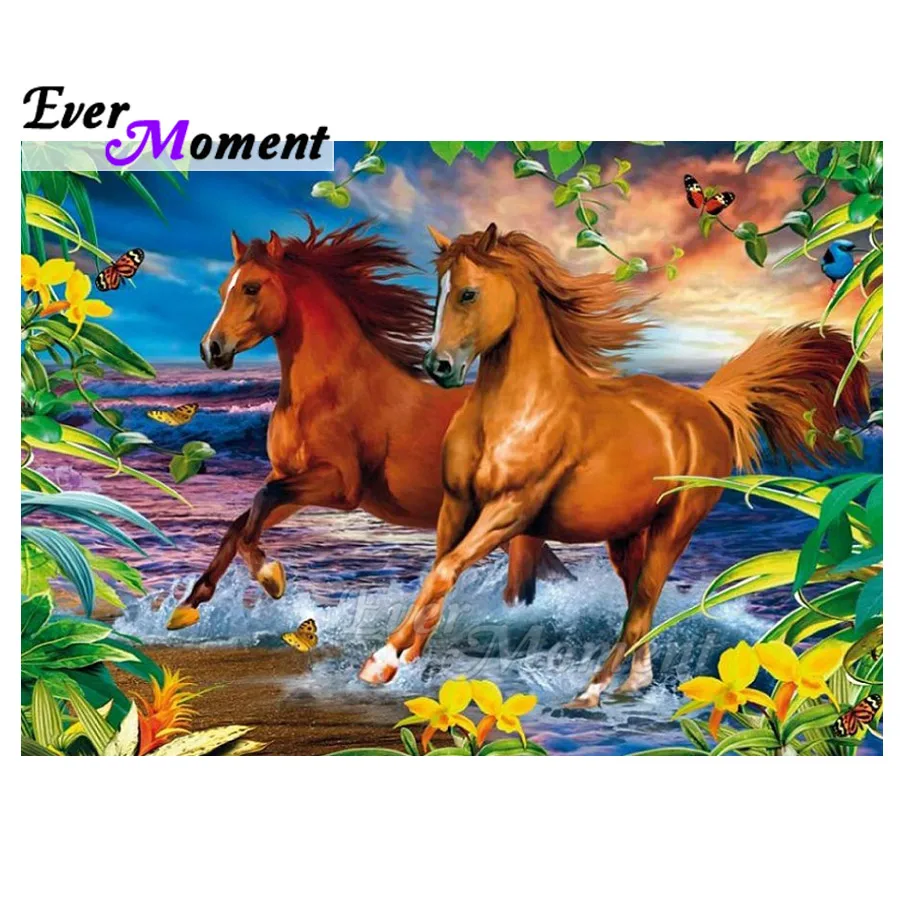 Ever Moment Diamond Painting Horse Sea Flower Full Square Drill Wall Decoration Cross Stitch Embroidery Mosaic 3F1180 | Дом и сад