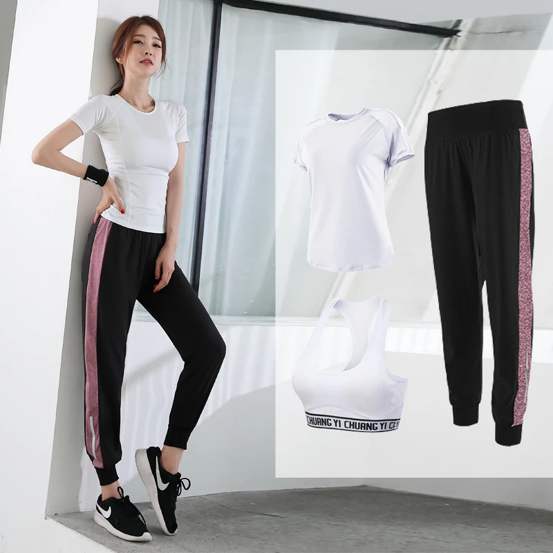 Women Tracksuit Solid Yoga Suit 3Pcs Sportwear Sexy Sport Bra Mesh Breathable Pants Run Jogging Gym Set Outdoor Fitness Clothing - Цвет: Woman Sportwear-WHI