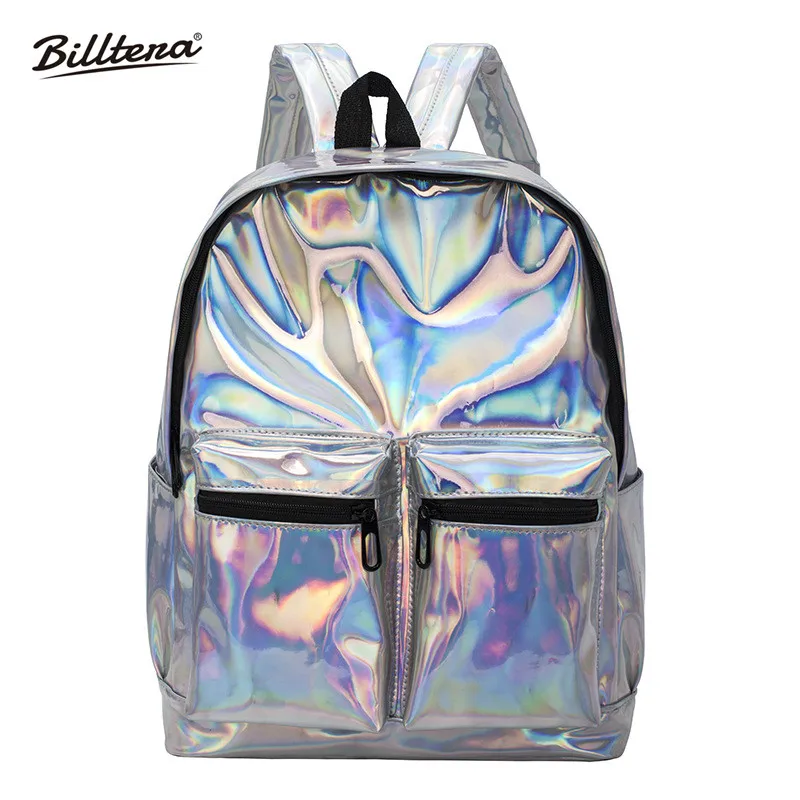 

Billtera Zipper Laser Backpack Female New 2018 Fashion PU Leather Backpacks for Women In College One Piece Holographic Mochila