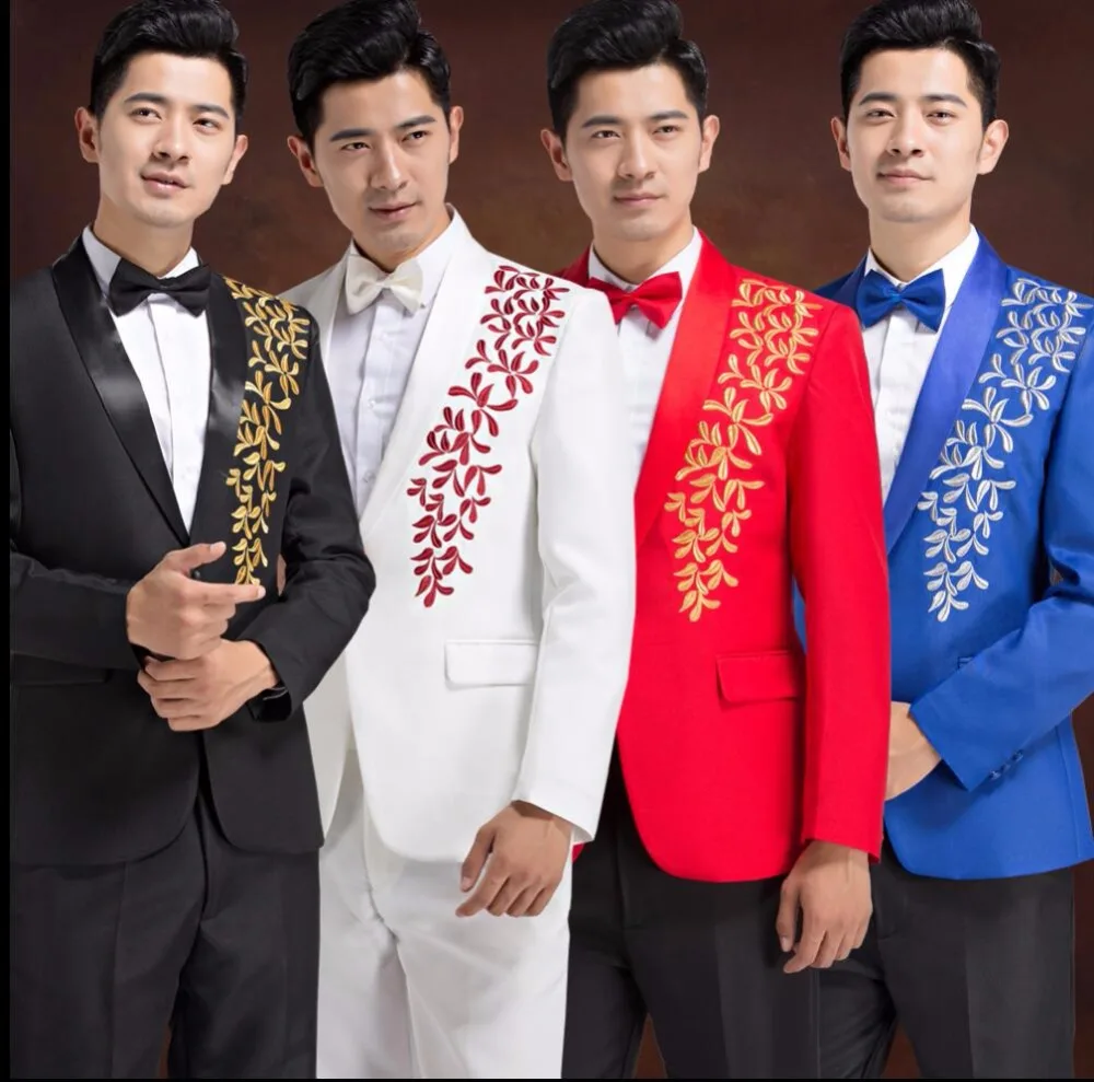 

New ! Men's Embroidered Formal Dress Groom Married Suits Host Chorus Performance Banquet Clothing Photo Studio Singer Costumes