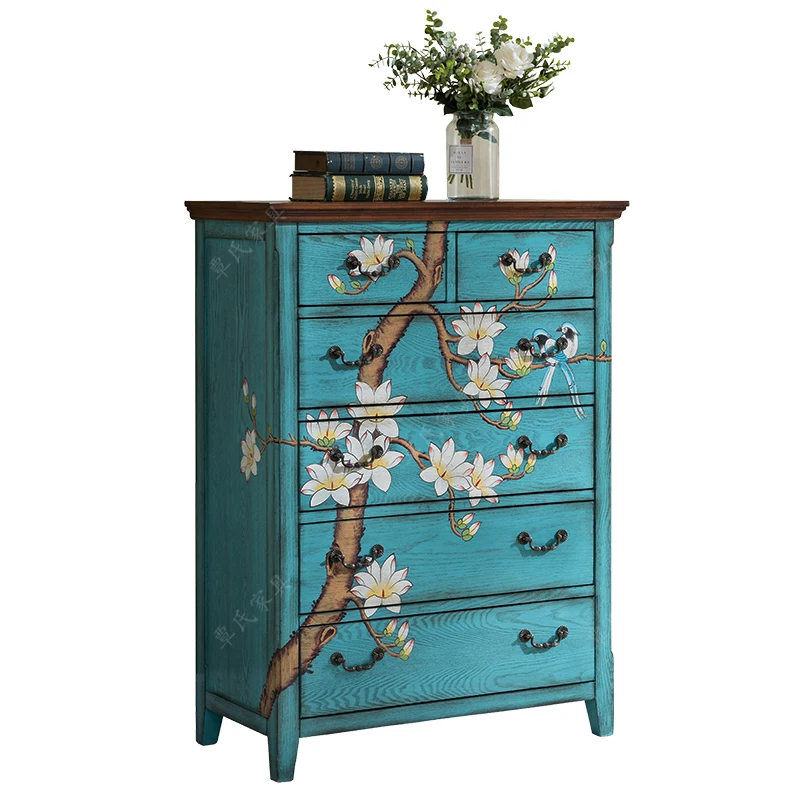 Американский ковчег твердой древесины окрашены крыльцо шкаф, средиземноморский раздел шкаф древний шкаф, старый используется - Цвет: blue
