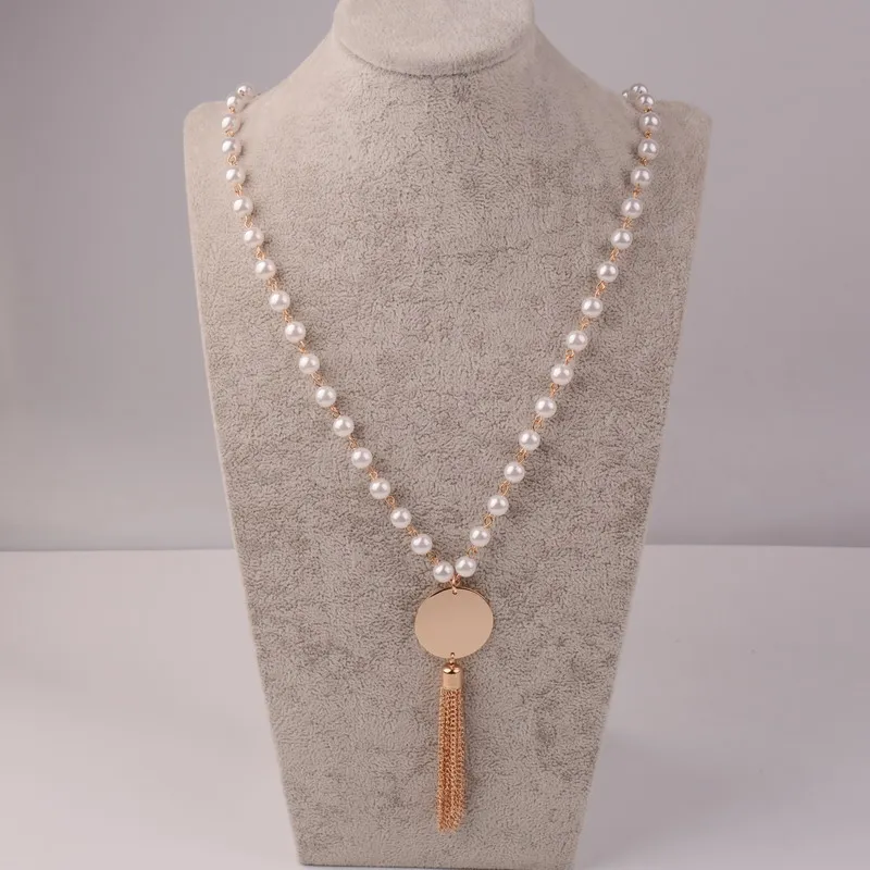 Мода Rainbery, длинное жемчужное ожерелье, монограмма, диск, кисточки, Женские аксессуары, массивное ожерелье, ювелирное изделие для женщин JN1023