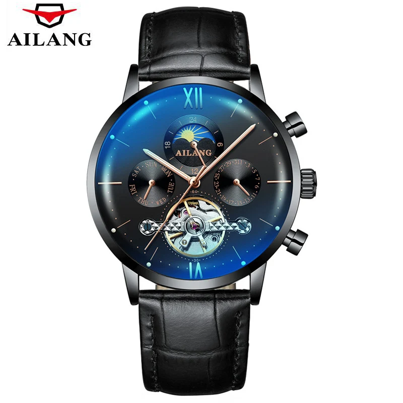 

2019 Fashion AILANG Mens Watches Top Brand Luxury Skeleton Watch Men Sport Leather Tourbillon Automatic Mechanical Wristwatch