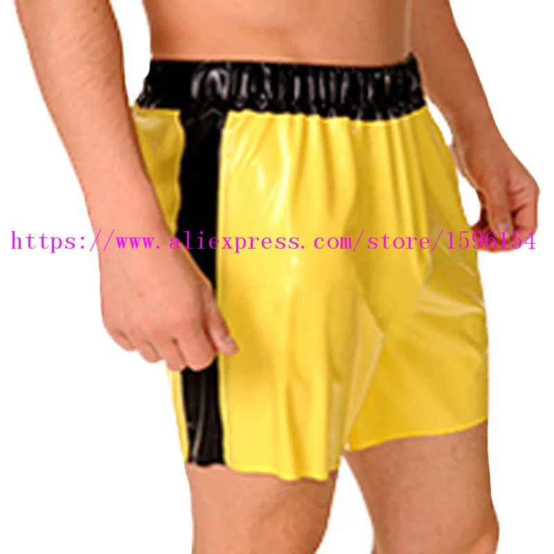 Сексуальные латексные мужские трусы с эластичными лентами в полоску короткий боксер короткие резиновые горячие штаны нижние трусики LPM067