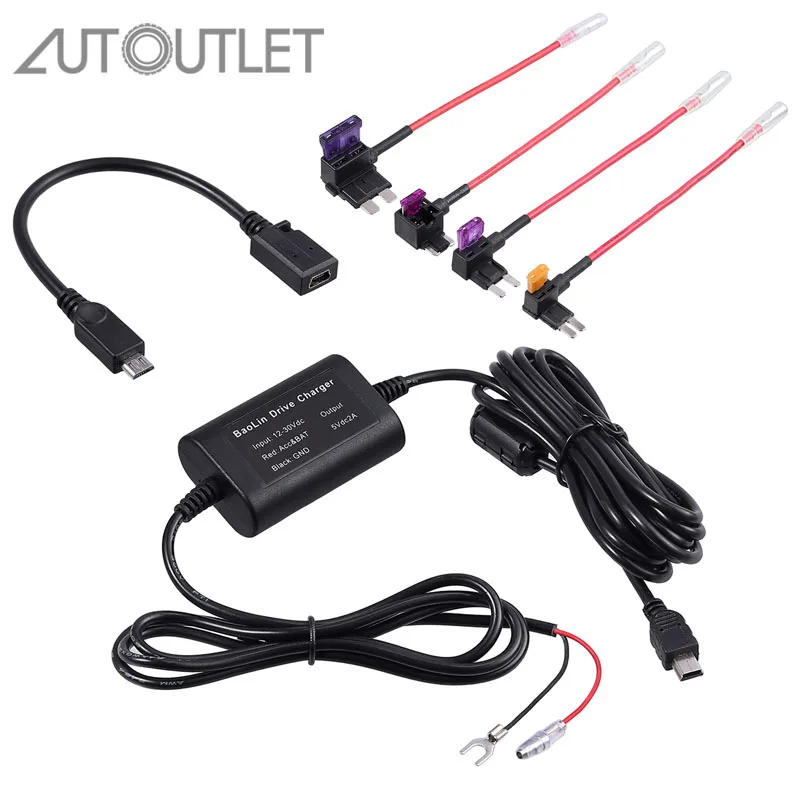 

AUTOUTLET for Universal HardWire Fuse Box Car Recorder Dash Cam Hard Wire Kit + Micro USB