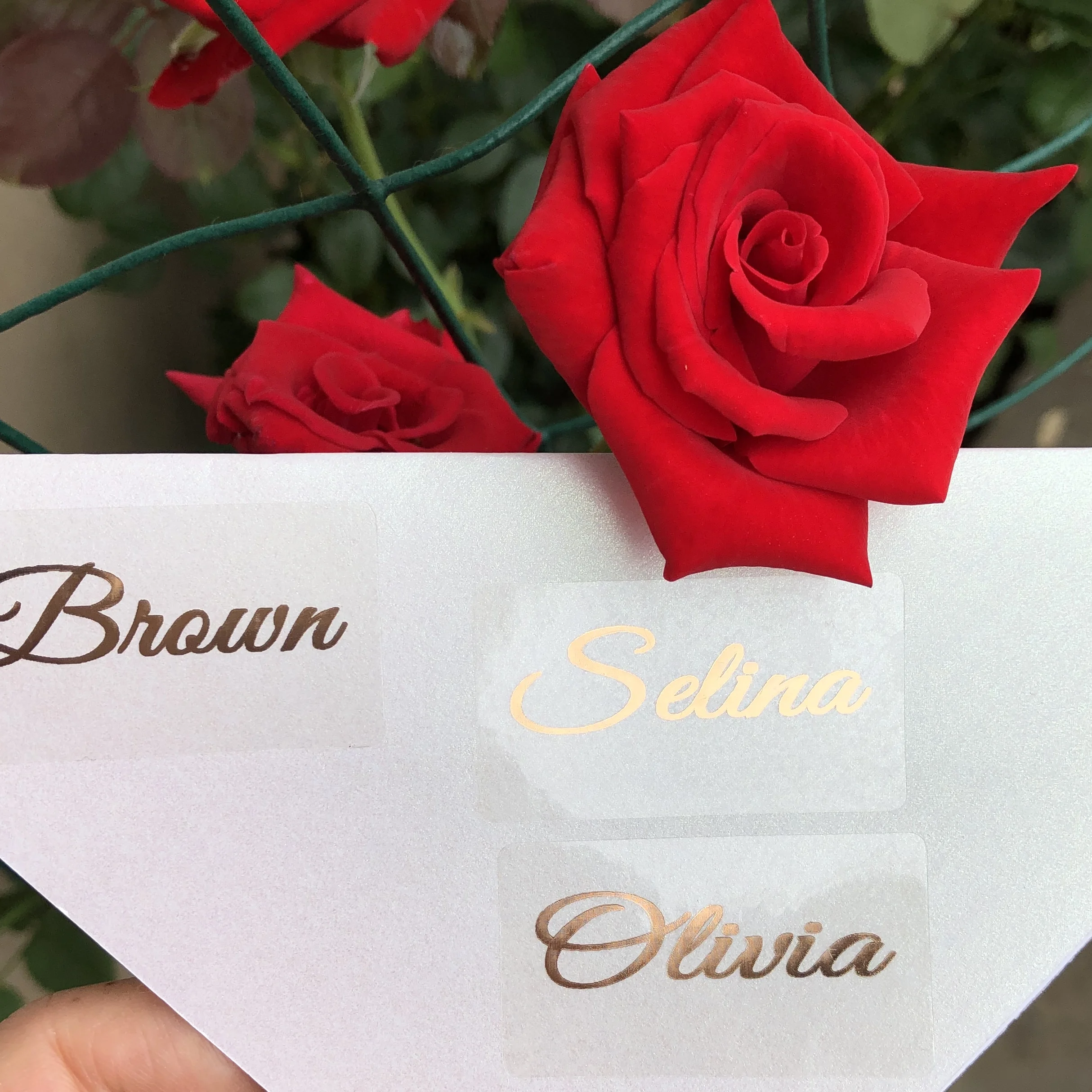 Rose gold Personalised Name stickers Water Bottle transparent labels wedding Custom favors decoration Decal tags 25*45mm