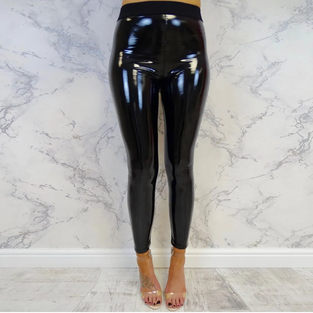 

Womens Sport Leather Pants Ladies Stretchy Shiny Fitness Leggings Sweatpants High Waist Skinny Pants Trousers Women Bottoms