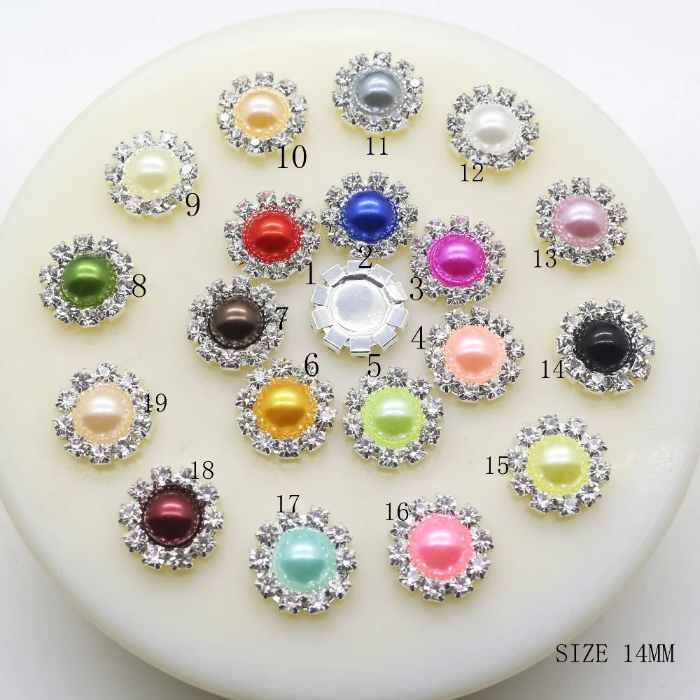 

ZMASEY Fashion New 10pcs/lot 14mm Flatback Mix Color Pearl Diy Buttons Silver Button Accessories Wedding Decor Sewing