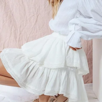 

Women's High Waist A-Line Mini Skirt Summer Women Elegant White Skirts 2020 Casual Lace Splice Short Holiday Skirt Saia Feminino