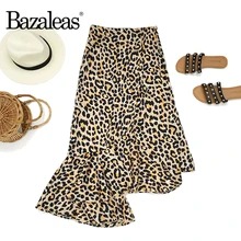Bazaleas молния сзади повседневное Ware юбка покроя "Русалка" модные женские туфли leopard до середины икры юбки для женщин Мягкая атласная ткань